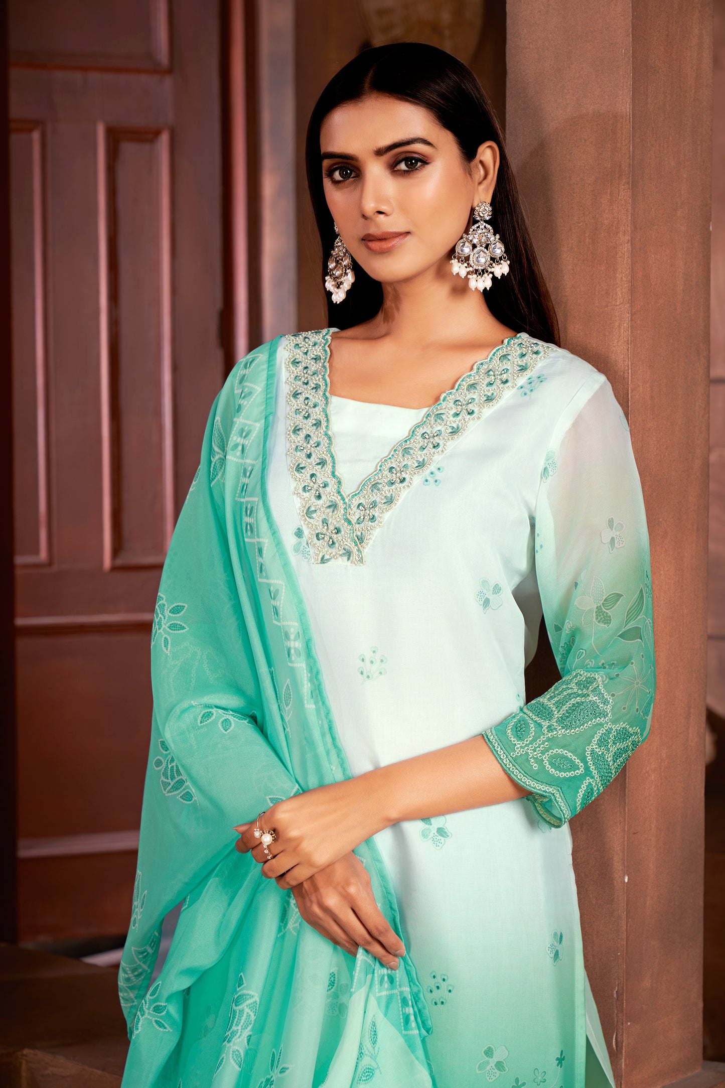 Premium Pure Muslin Fabric Santoon Bottom Chiffon Dupatta Digital Print With Hand Work/ Neck & Daman Embroidery Lace Work  Salwar Kameez Dupatta 3 Pcs Set