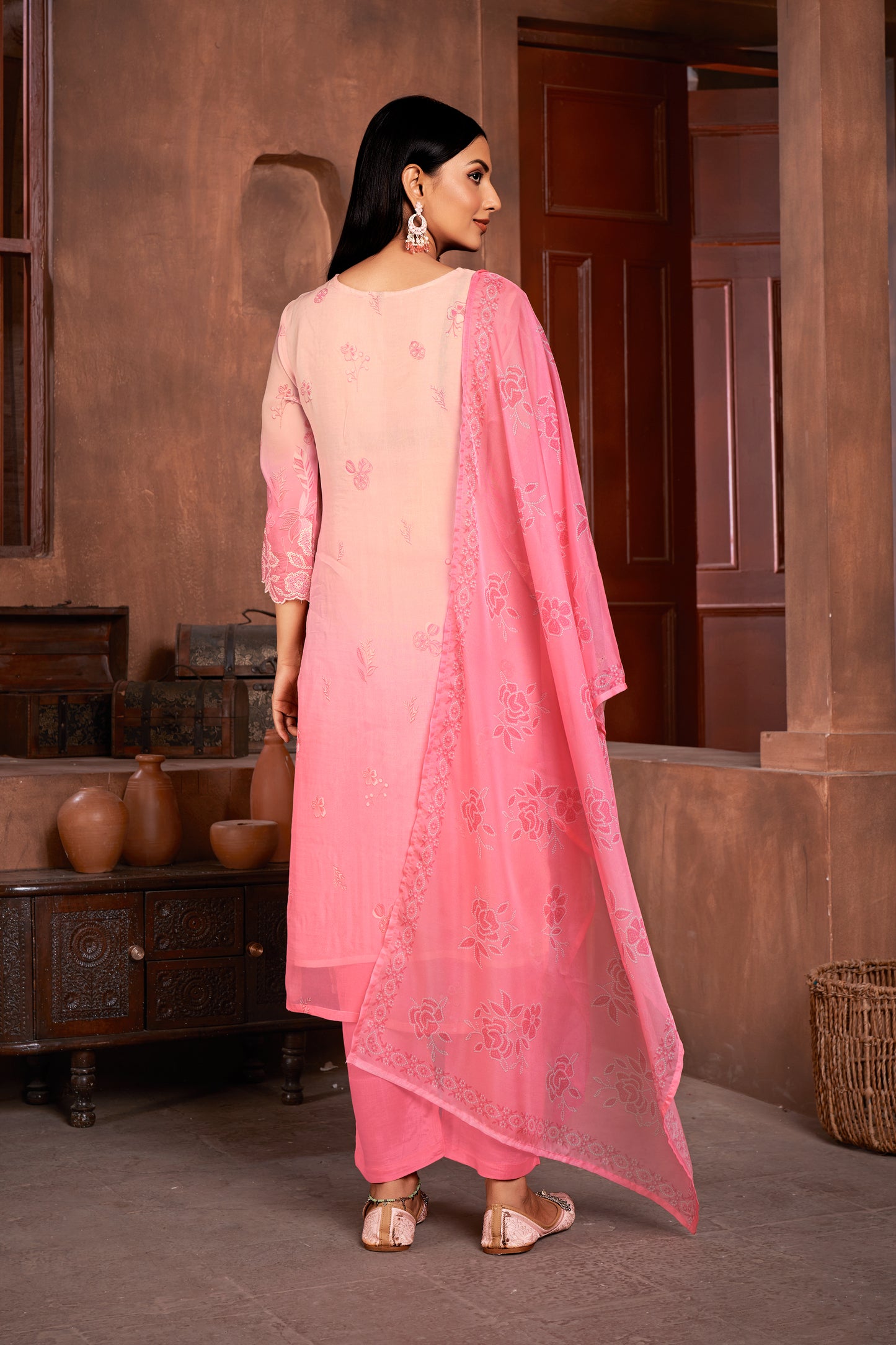 Premium Pure Muslin Fabric Santoon Bottom Chiffon Dupatta Digital Print With Hand Work/ Neck & Daman Embroidery Lace Work  Salwar Kameez Dupatta 3 Pcs Set