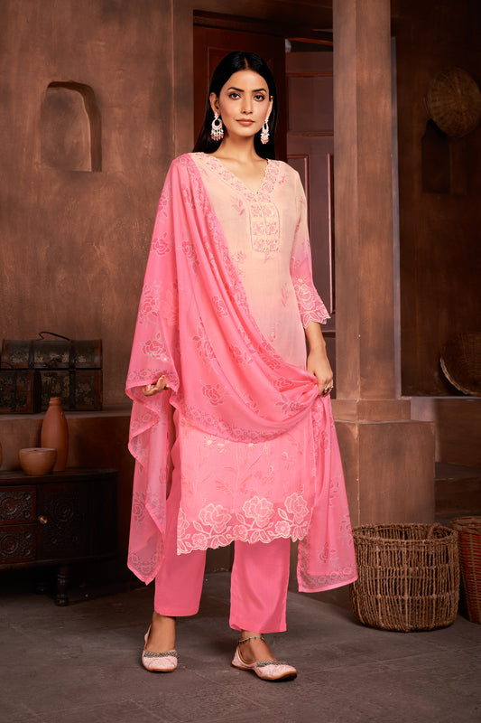 Premium Pure Muslin Fabric Santoon Bottom Chiffon Dupatta Digital Print With Hand Work/ Neck & Daman Embroidery Lace Work  Salwar Kameez Dupatta 3 Pcs Set