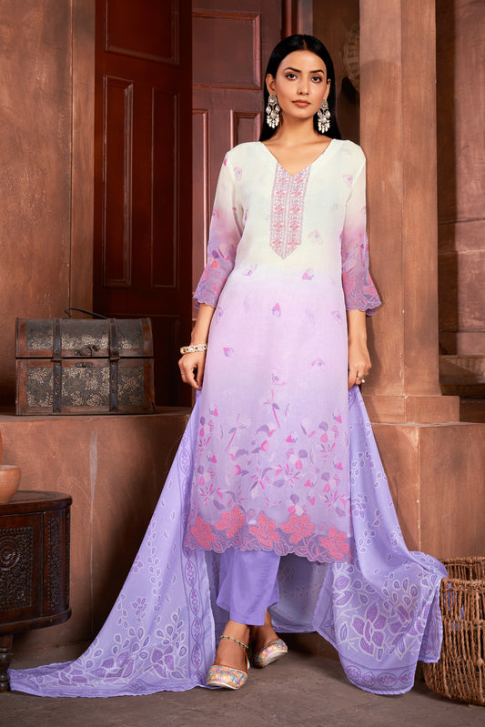 Premium Pure Muslin Fabric Santoon Bottom Chiffon Dupatta Digital Print With Hand Work/ Neck & Daman Embroidery Lace Work  Salwar Kameez Dupatta 3 Pcs Set