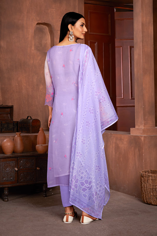 Premium Pure Muslin Fabric Santoon Bottom Chiffon Dupatta Digital Print With Hand Work/ Neck & Daman Embroidery Lace Work  Salwar Kameez Dupatta 3 Pcs Set