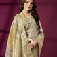 Elegant Gold Woven Banarasi Saree with Pastel Accents