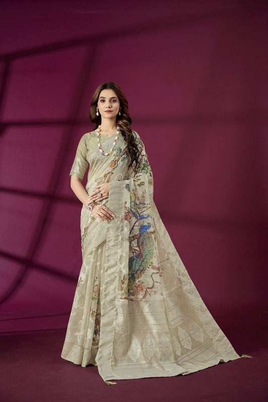 Regal Emerald Green Jacquard Banarasi Saree with Silver Zari