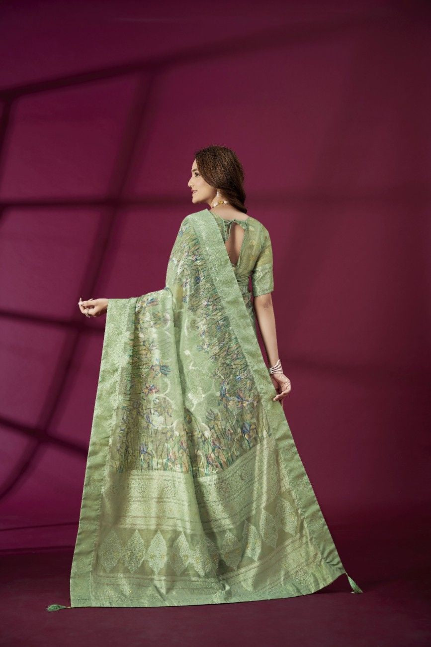 Rose Tissue Silk Saree with Embossed Floral Motifs – Bridal & Festive Elegance