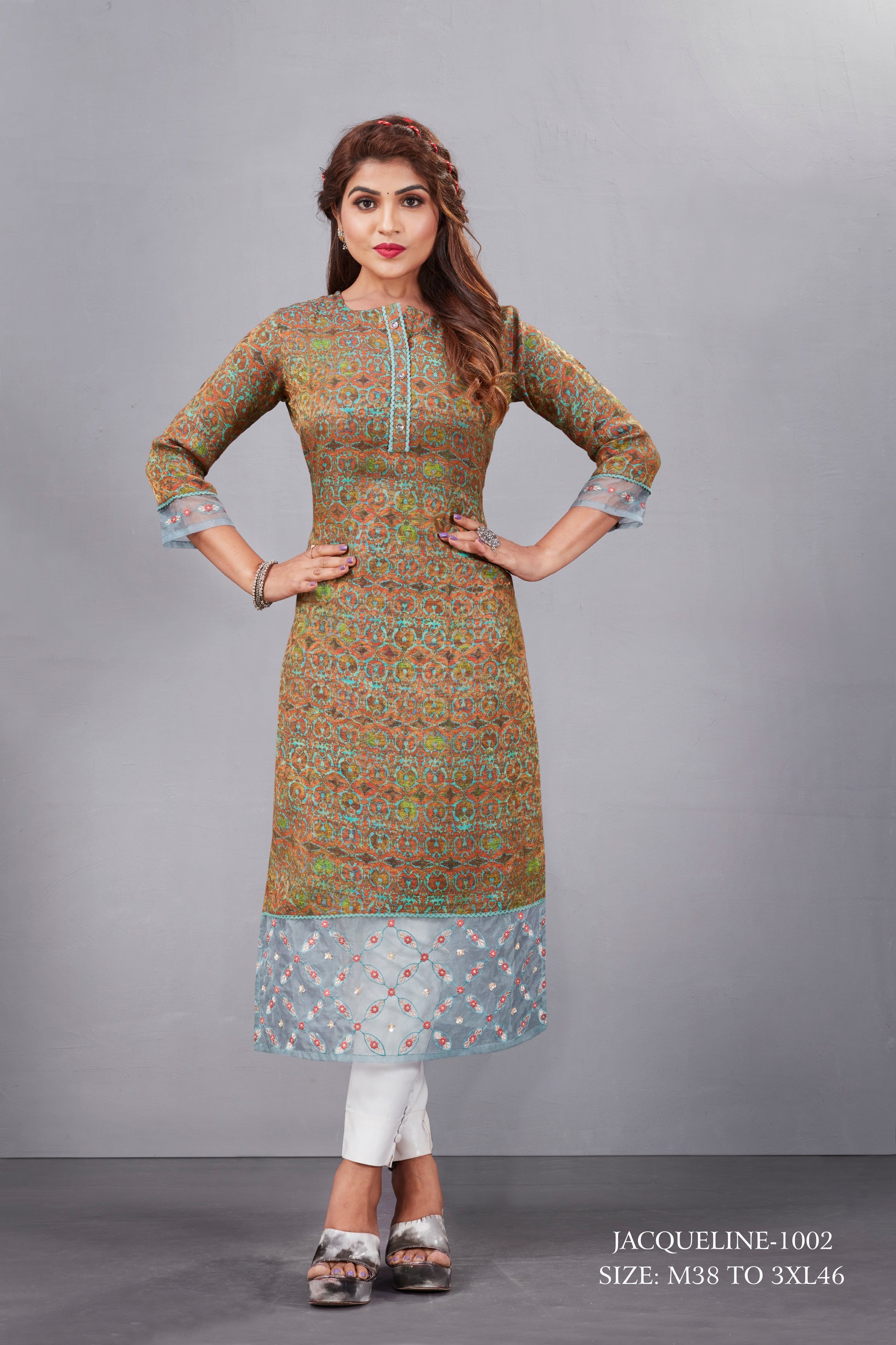 Natural Silk High Definition Digital Printed Kurtis With Subtle Jacquard Weaves Tissue Organza Kurti - jivora