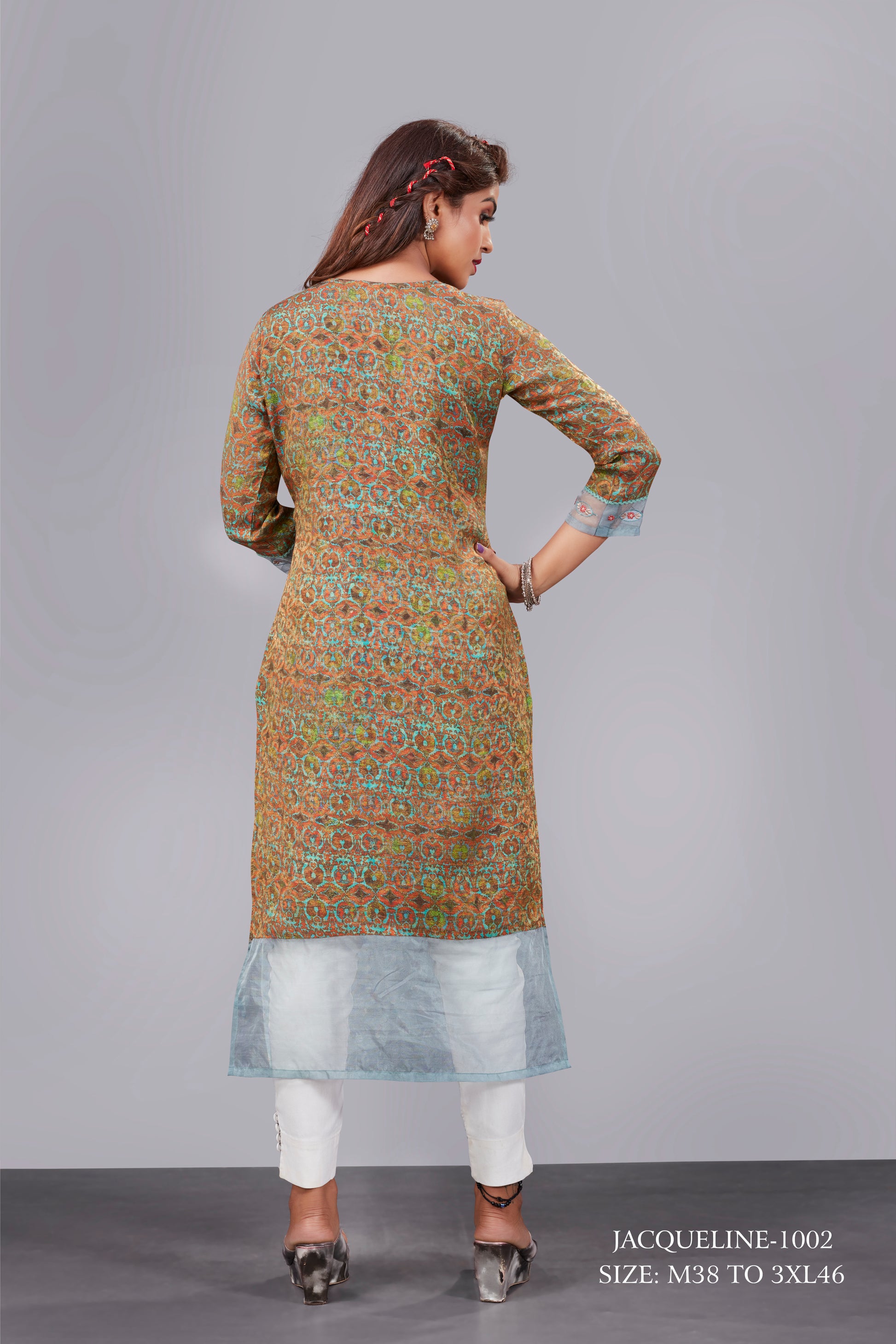 Natural Silk High Definition Digital Printed Kurtis With Subtle Jacquard Weaves Tissue Organza Kurti - jivora