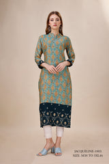 Natural Silk High Definition Digital Printed Kurtis With Subtle Jacquard Weaves Tissue Organza Kurti - jivora