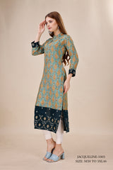 Natural Silk High Definition Digital Printed Kurtis With Subtle Jacquard Weaves Tissue Organza Kurti - jivora