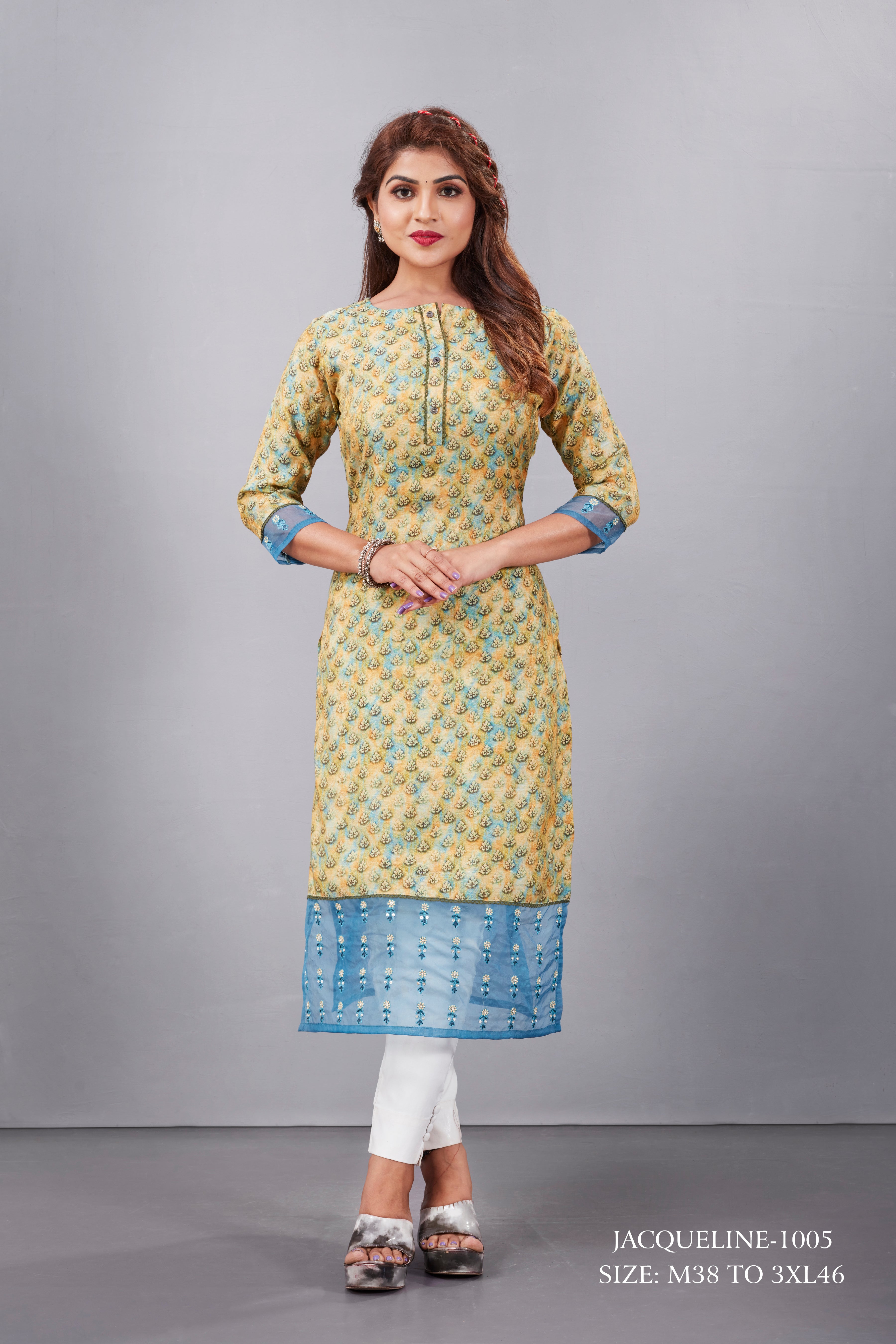 Natural Silk High Definition Digital Printed Kurtis With Subtle Jacquard Weaves Tissue Organza Kurti - jivora