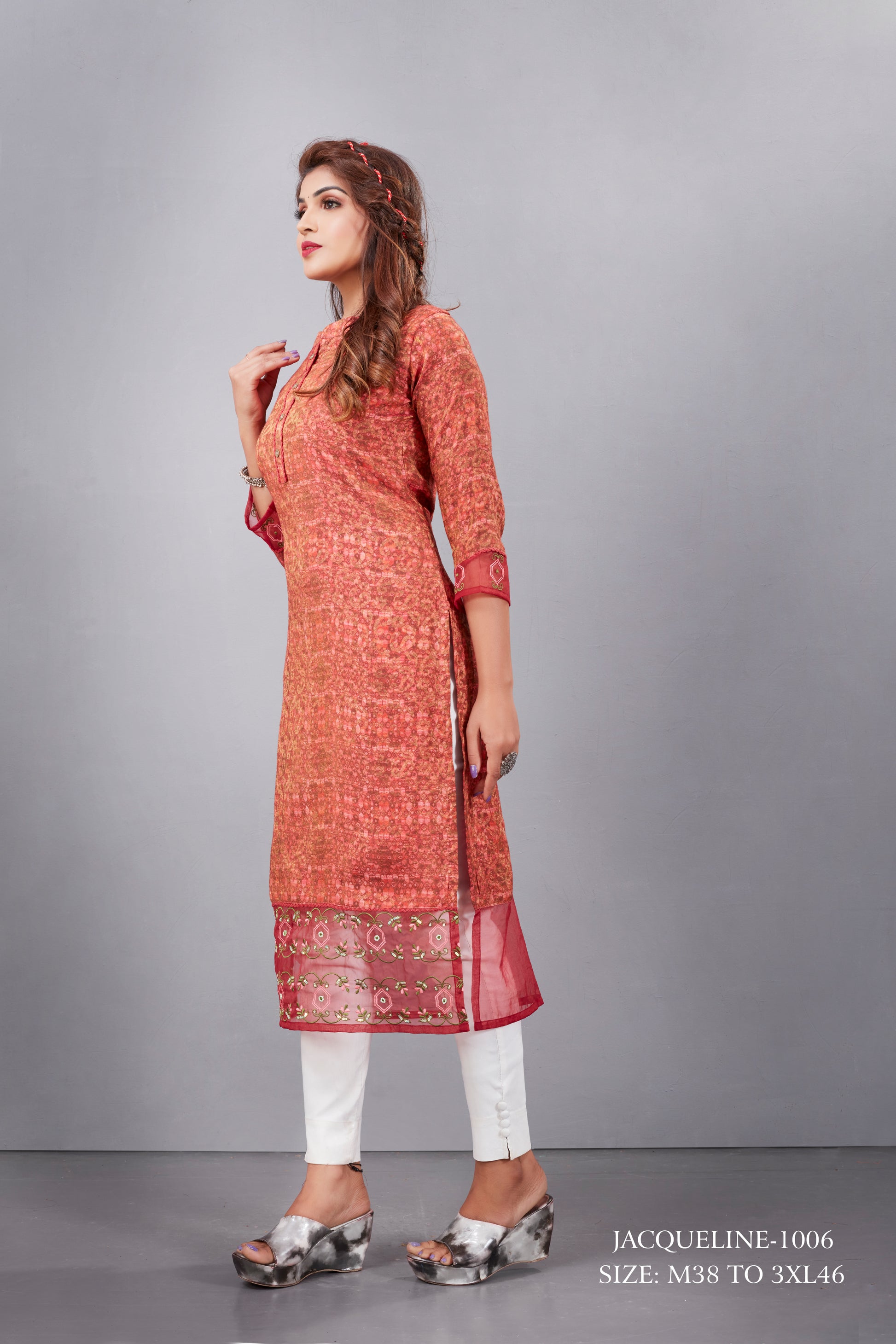 Natural Silk High Definition Digital Printed Kurtis With Subtle Jacquard Weaves Tissue Organza Kurti - jivora