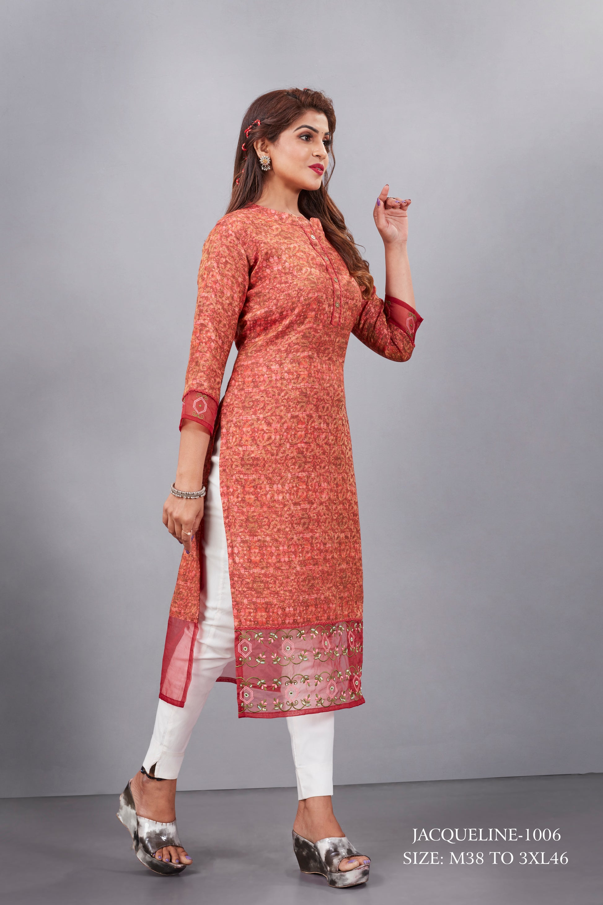 Natural Silk High Definition Digital Printed Kurtis With Subtle Jacquard Weaves Tissue Organza Kurti - jivora
