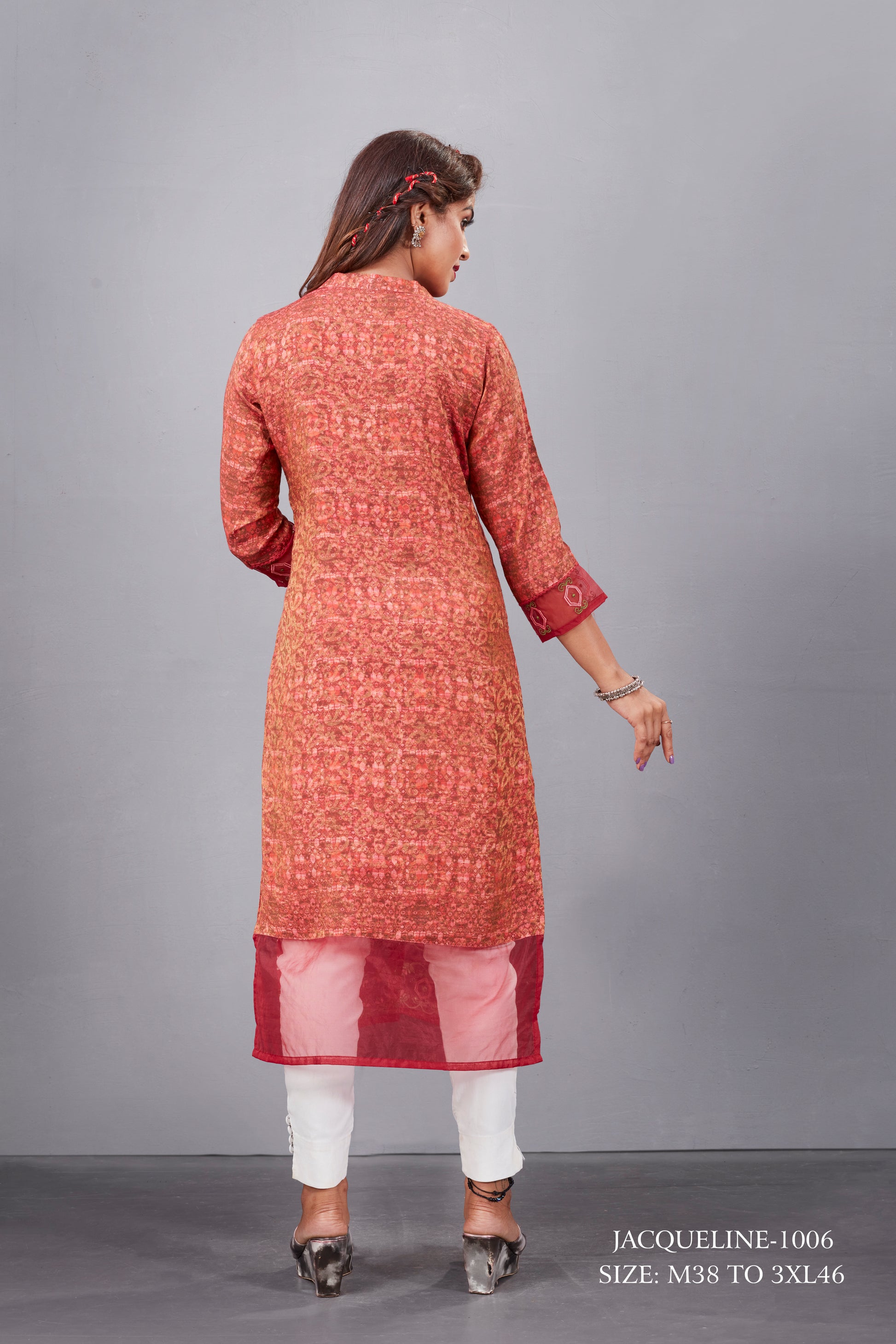 Natural Silk High Definition Digital Printed Kurtis With Subtle Jacquard Weaves Tissue Organza Kurti - jivora