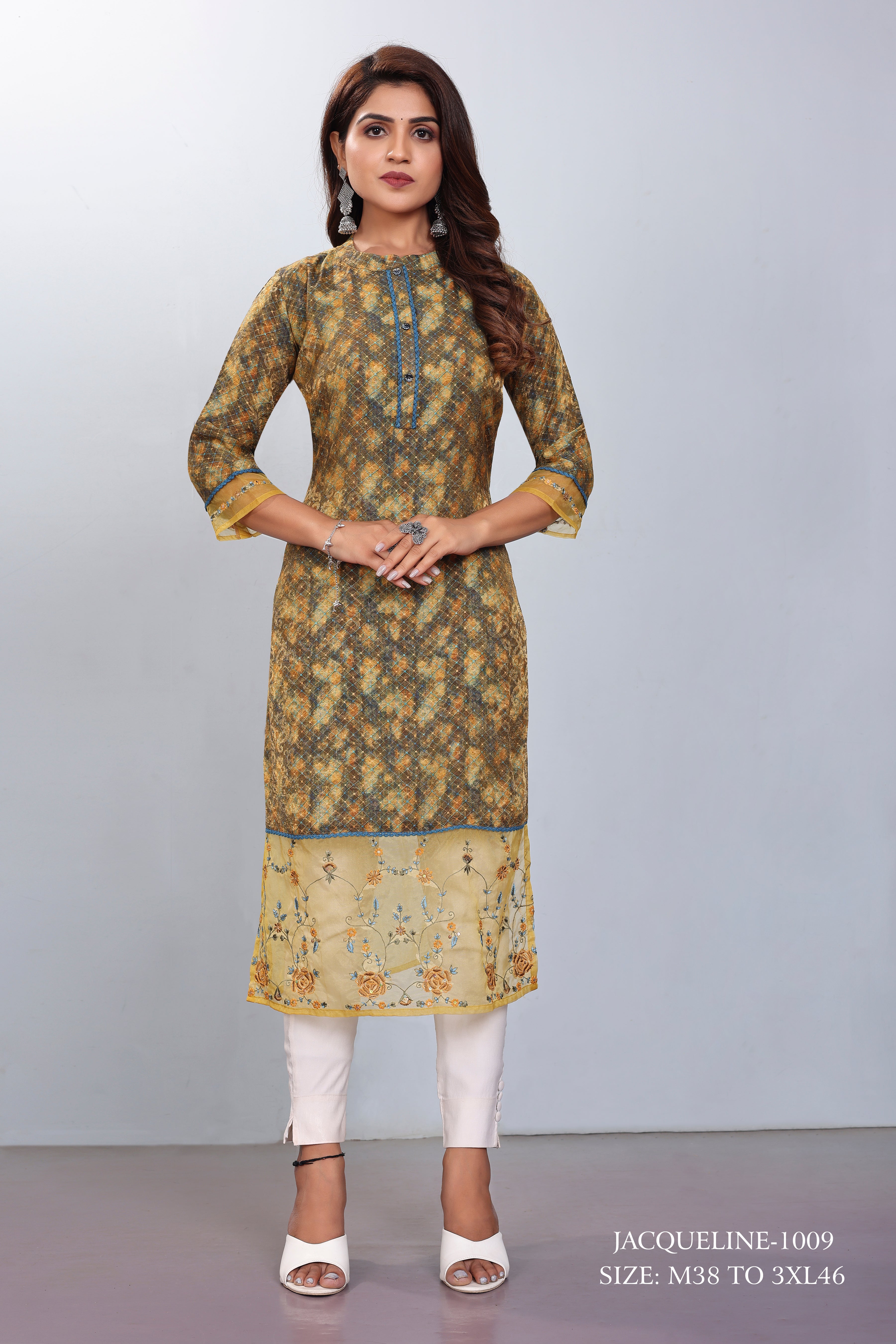 Natural Silk High Definition Digital Printed Kurtis With Subtle Jacquard Weaves Tissue Organza Kurti - jivora