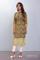 Natural Silk High Definition Digital Printed Kurtis With Subtle Jacquard Weaves Tissue Organza Kurti - jivora