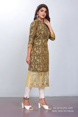 Natural Silk High Definition Digital Printed Kurtis With Subtle Jacquard Weaves Tissue Organza Kurti - jivora