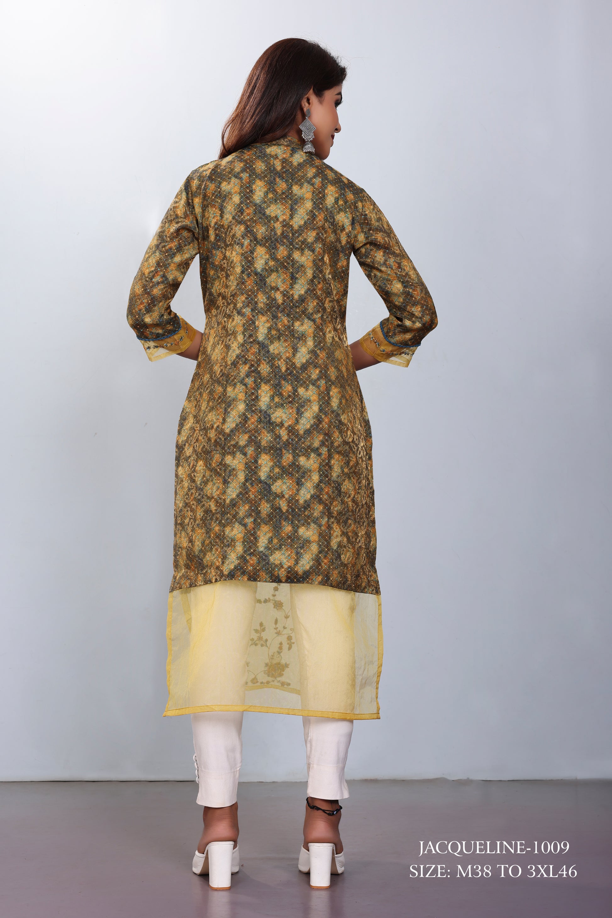 Natural Silk High Definition Digital Printed Kurtis With Subtle Jacquard Weaves Tissue Organza Kurti - jivora