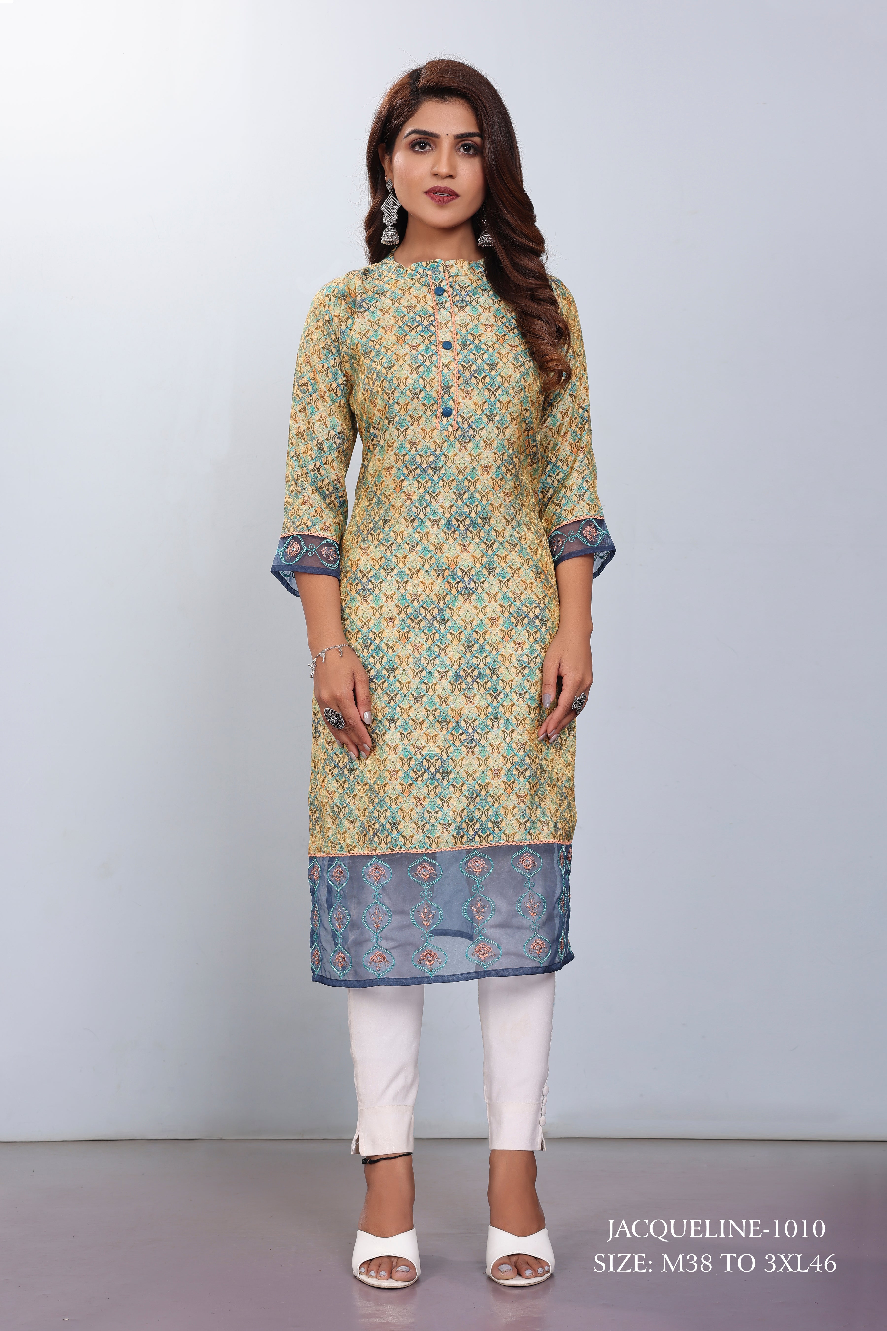 Natural Silk High Definition Digital Printed Kurtis With Subtle Jacquard Weaves Tissue Organza Kurti - jivora