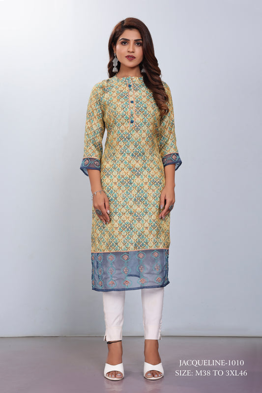 Natural Silk High Definition Digital Printed Kurtis With Subtle Jacquard Weaves Tissue Organza Kurti - jivora