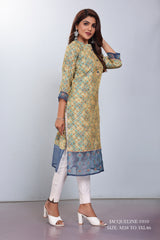 Natural Silk High Definition Digital Printed Kurtis With Subtle Jacquard Weaves Tissue Organza Kurti - jivora