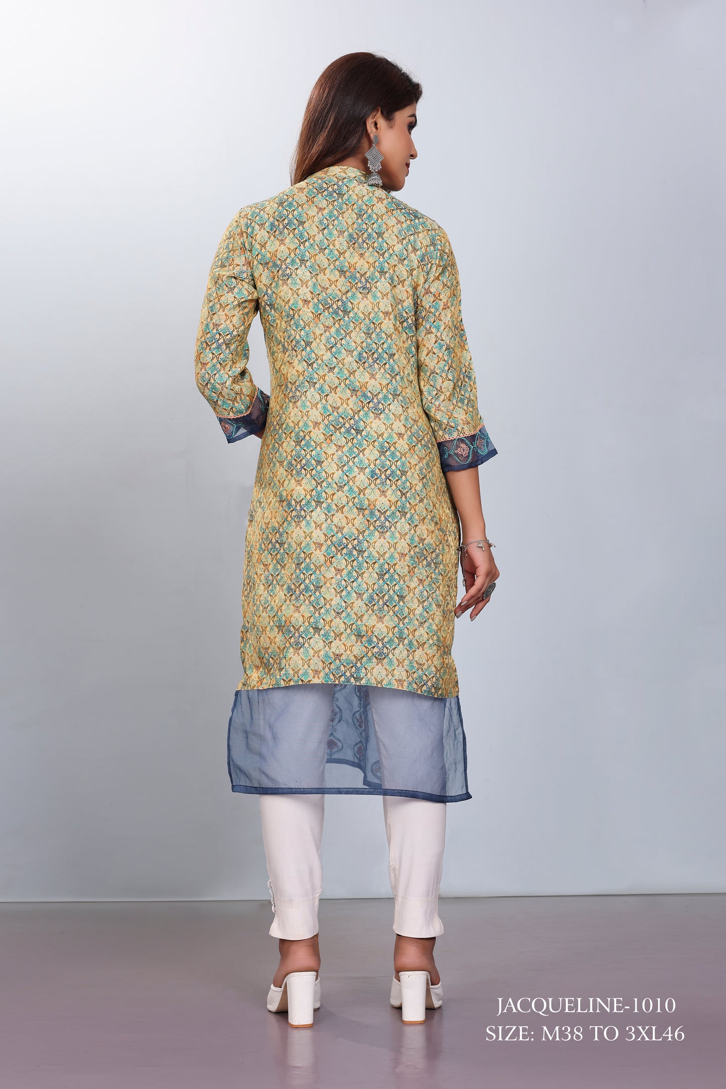 Natural Silk High Definition Digital Printed Kurtis With Subtle Jacquard Weaves Tissue Organza Kurti - jivora
