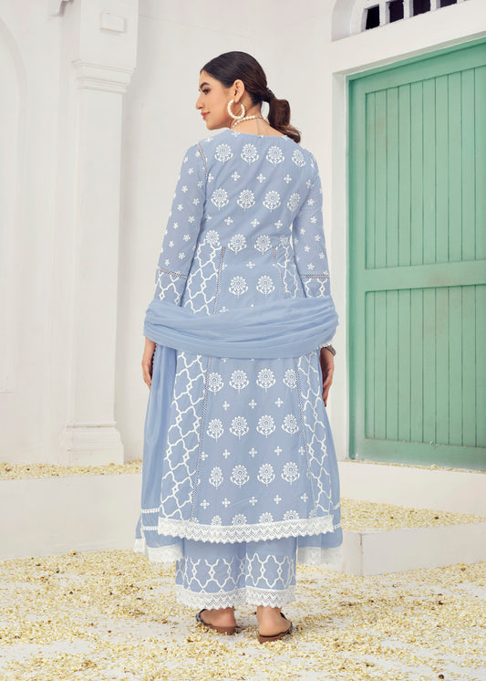 Premium Pure Cotton Fabric & Bottom Oraganza Dupatta Embroidery & Shilpi Work Salwar Kameez Dupatta 3 Pcs Set