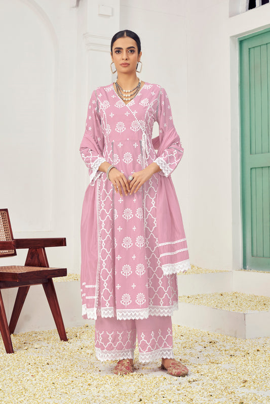 Premium Pure Cotton Fabric & Bottom Oraganza Dupatta Embroidery & Shilpi Work Salwar Kameez Dupatta 3 Pcs Set