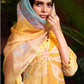 Premium Pure Linen Cotton Fabric Bottom Pure Cotton Poly Chanderi Dupatta Digital Print & Schiffli With Embroidery & Hand Work Salwar Kameez Dupatta 3 Pcs Set