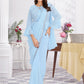 Premium Georgette Ready to Wear Saree & Stitched Blouse With Embroidery And Sequins Work Stitched Pallu Fancy Drape Sarees