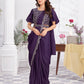 Premium Satin Silk Ready to Wear Saree & Stitched Blouse With Embroidery And Sequins Work Stitched Pallu Fancy Drape Sarees