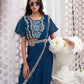 Premium Shimmer Georgette Ready to Wear Saree & Stitched Blouse With Embroidery And Sequins Work Stitched Pallu Fancy Drape Sarees