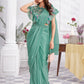 Premium Shimmer Georgette Ready to Wear Saree & Stitched Blouse With Embroidery And Sequins Work Stitched Pallu Fancy Drape Sarees
