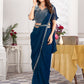 Premium Shimmer Georgette Ready to Wear Saree & Stitched Blouse With Embroidery And Sequins Work Stitched Pallu Fancy Drape Sarees