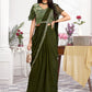 Premium Shimmer Georgette Ready to Wear Saree & Stitched Blouse With Embroidery And Sequins Work Stitched Pallu Fancy Drape Sarees