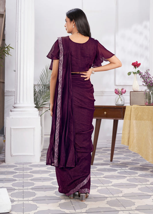 Premium Shimmer Georgette Ready to Wear Saree & Stitched Blouse With Embroidery And Sequins Work Stitched Pallu Fancy Drape Sarees