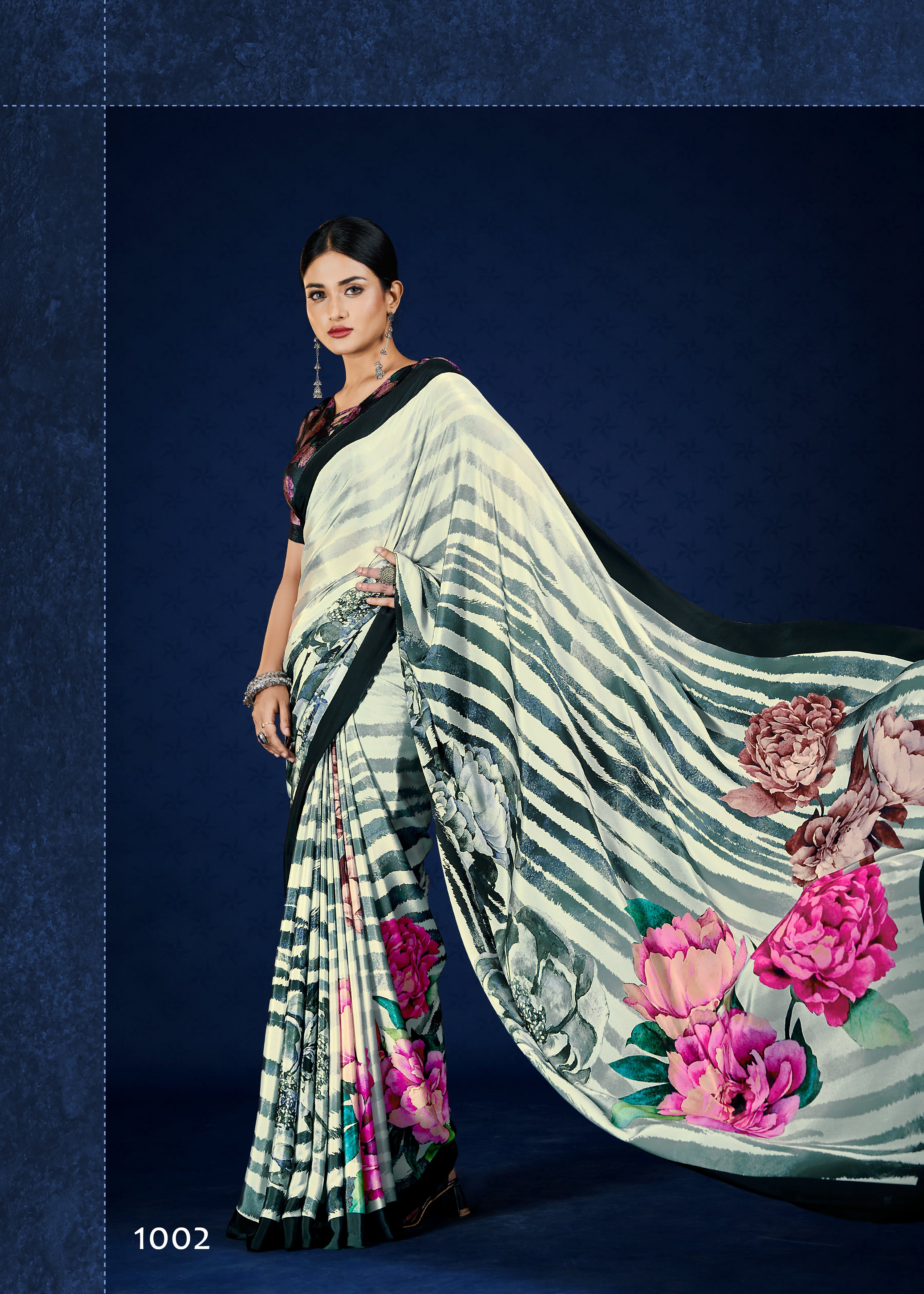 Premium Soft Silky Natural Crepe Digital Printed Sari - jivora