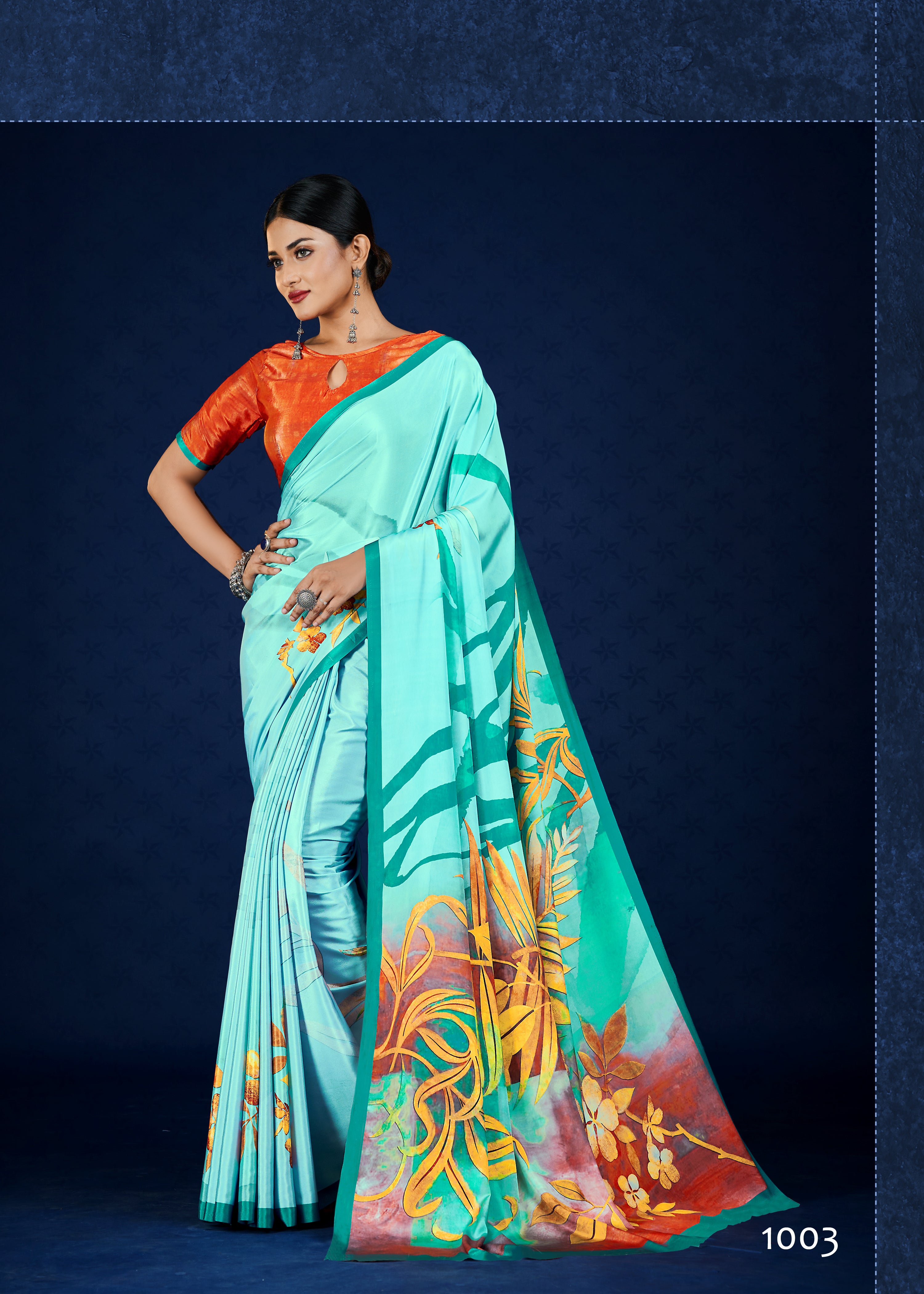 Premium Soft Silky Natural Crepe Digital Printed Sari - jivora