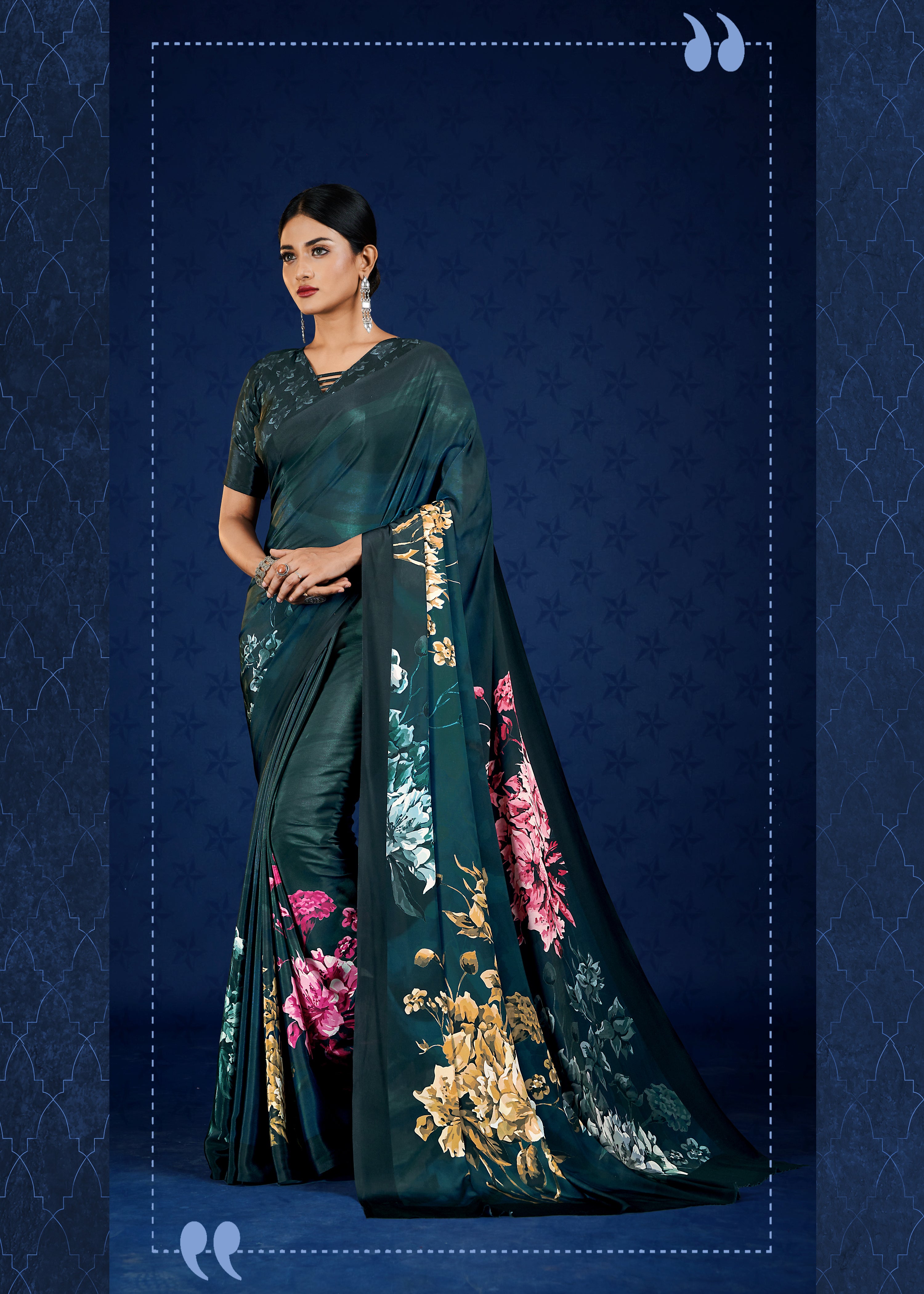 Premium Soft Silky Natural Crepe Digital Printed Sari - jivora