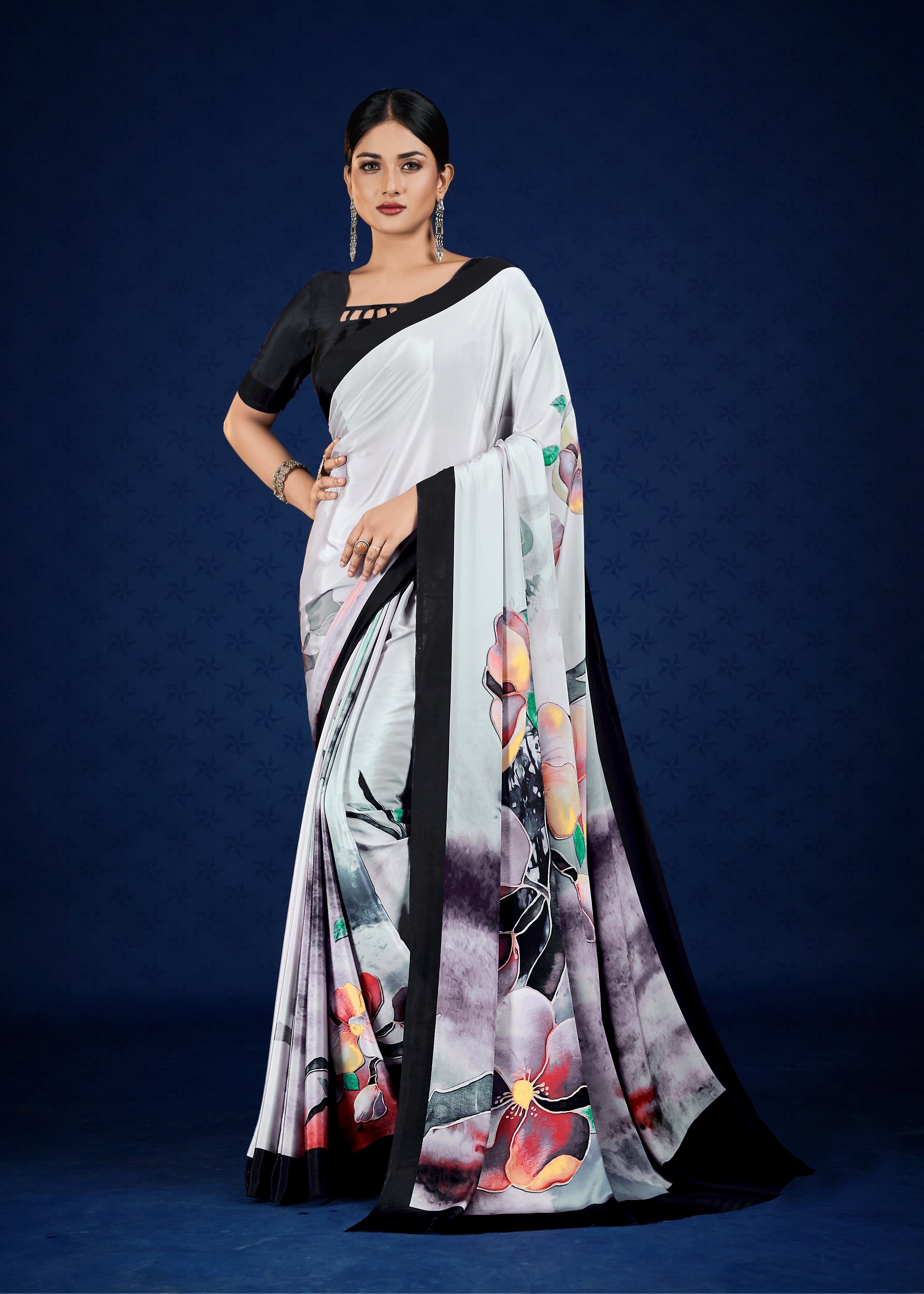 Premium Soft Silky Natural Crepe Digital Printed Sari - jivora