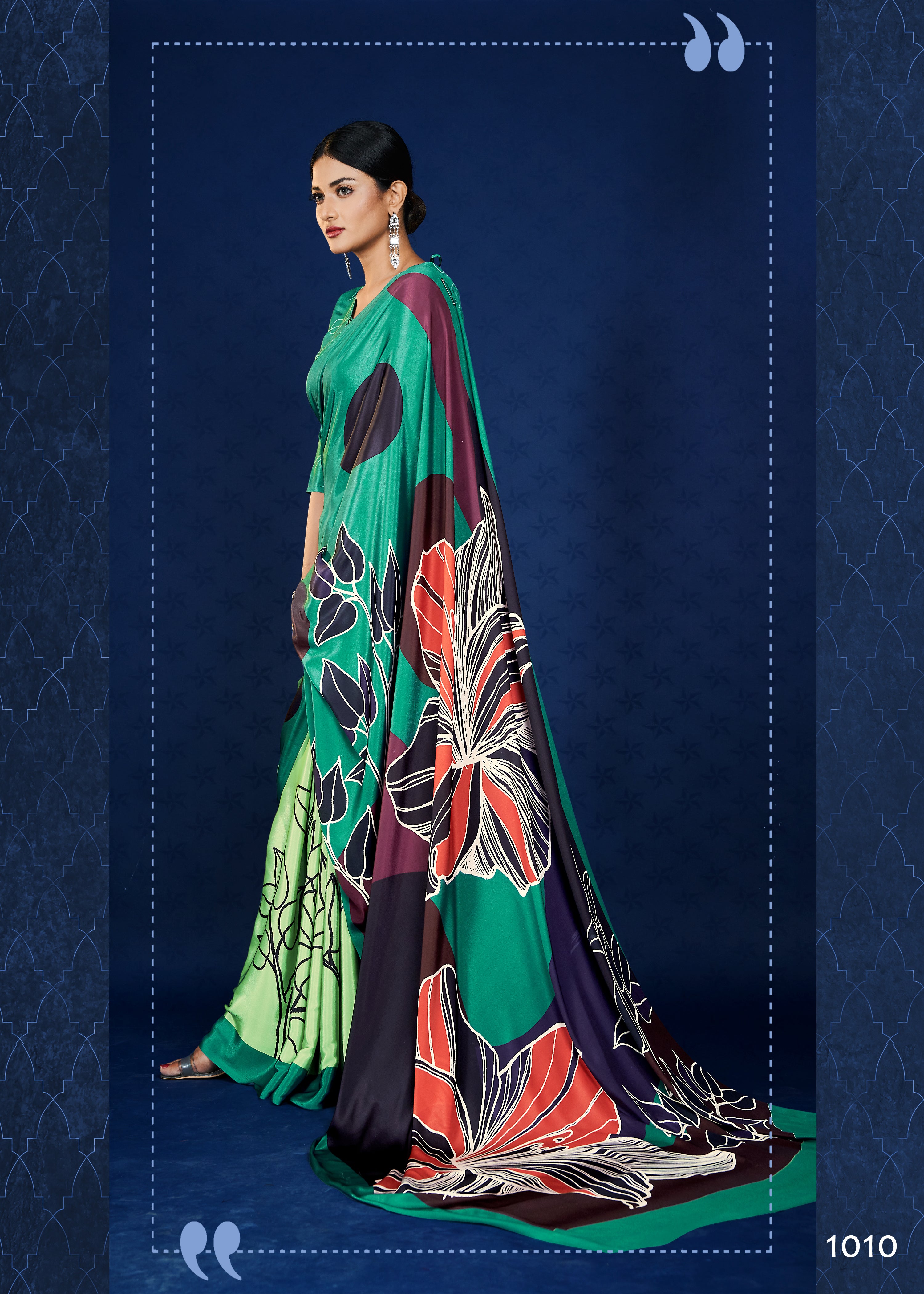 Premium Soft Silky Natural Crepe Digital Printed Sari - jivora