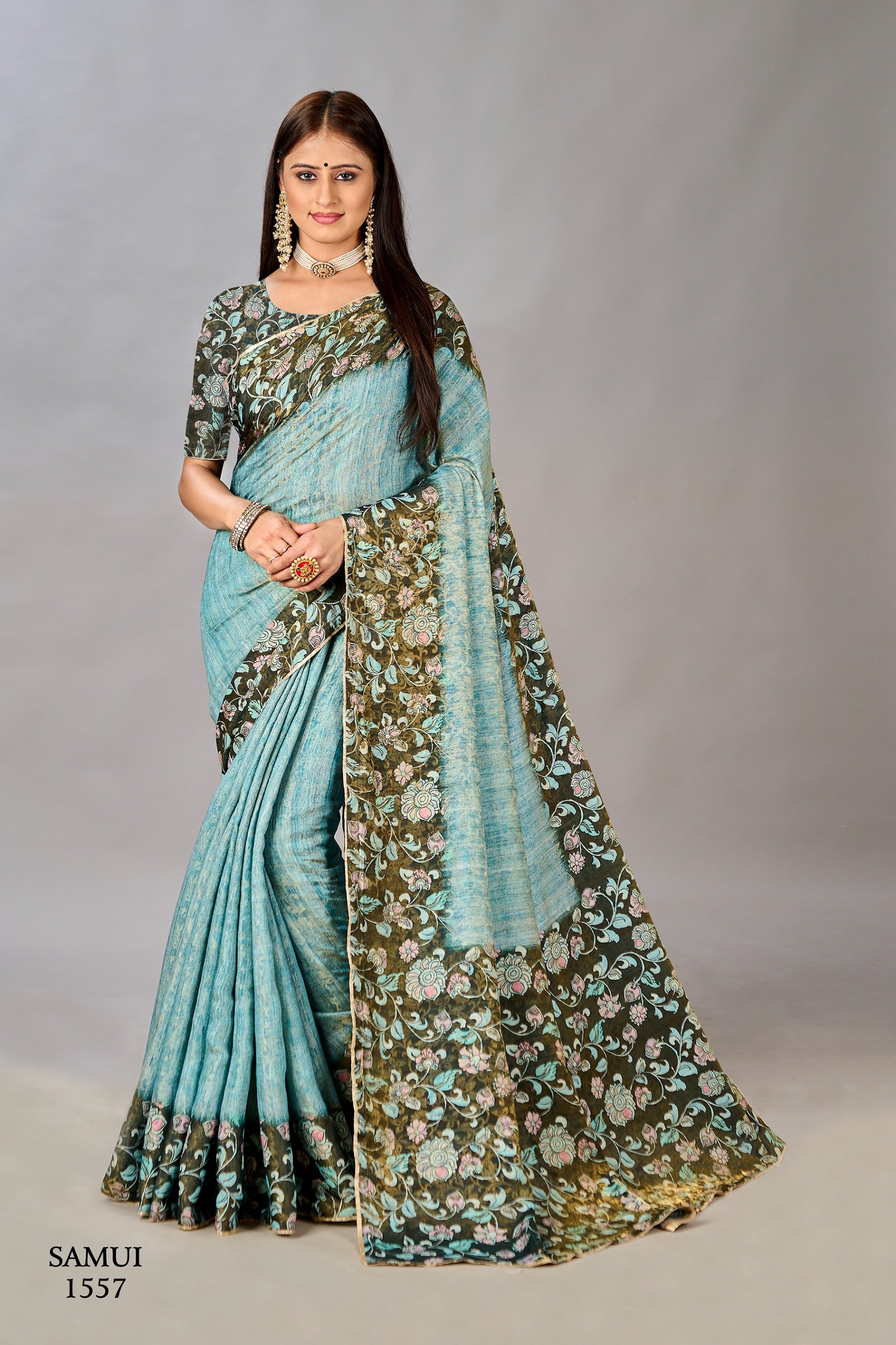 Premium Natural Silk High Definition Jacquard Zari Digital Printed Blouse With Saree - jivora