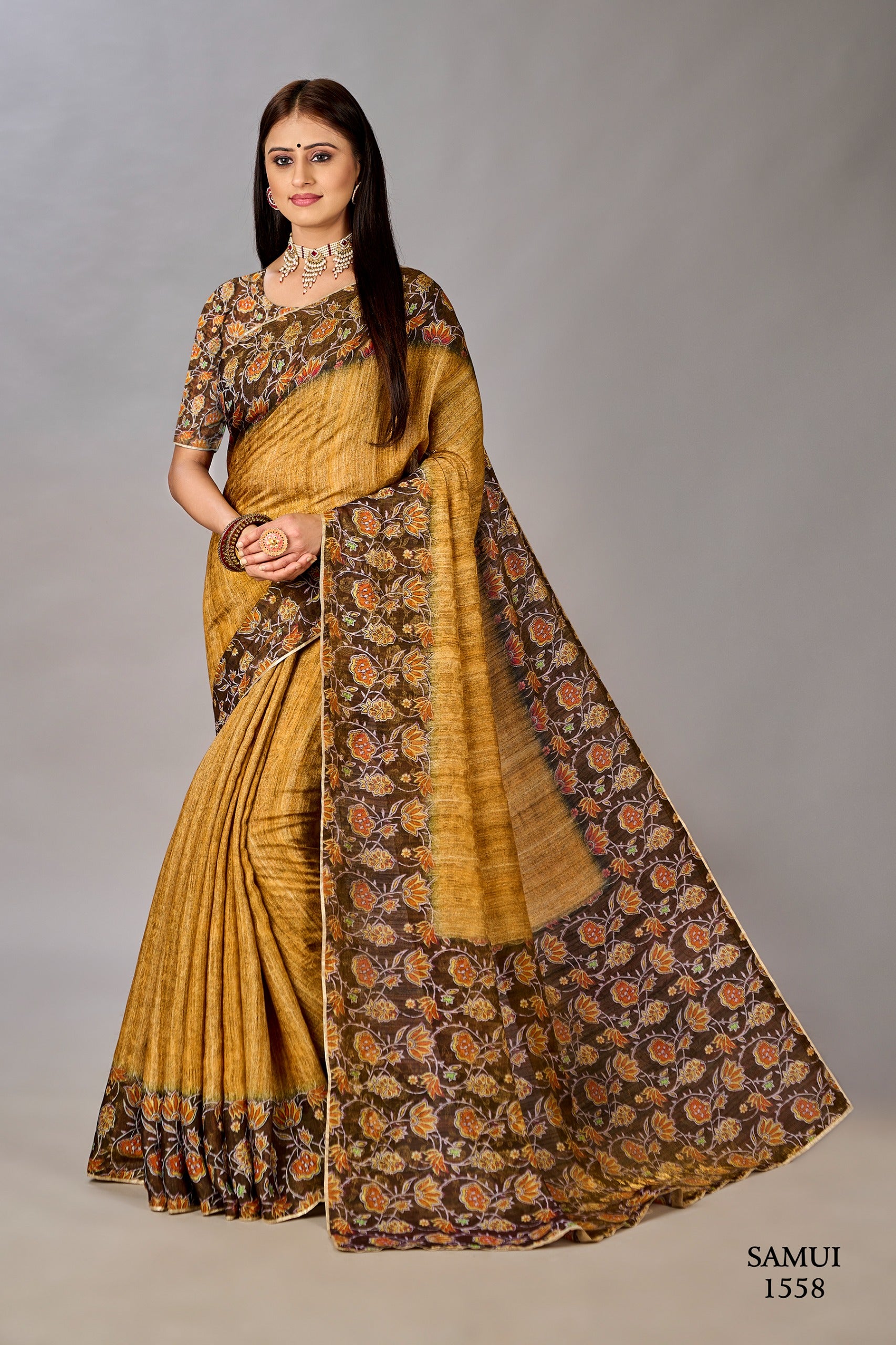 Premium Natural Silk High Definition Jacquard Zari Digital Printed Blouse With Saree - jivora