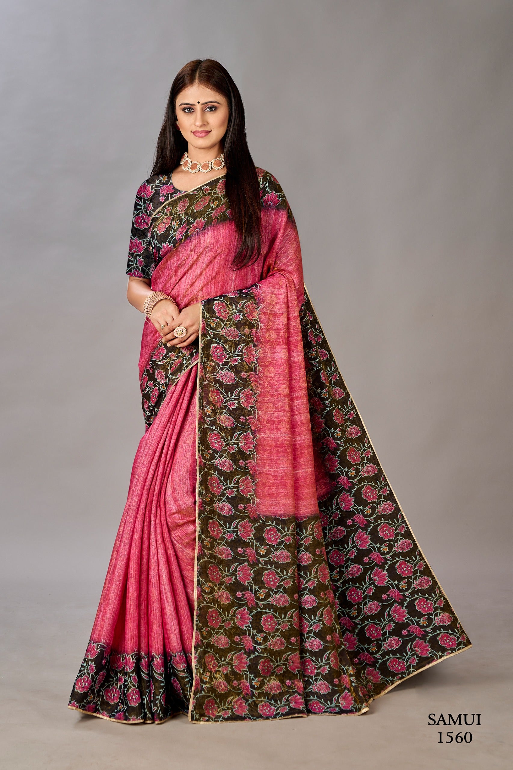 Premium Natural Silk High Definition Jacquard Zari Digital Printed Blouse With Saree - jivora