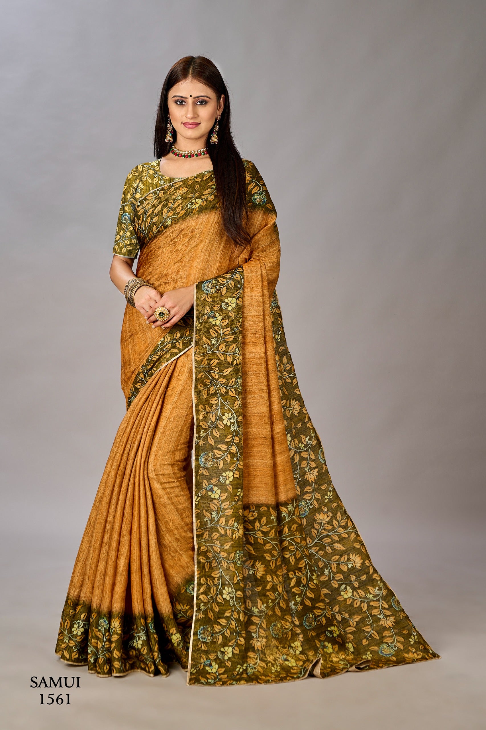 Premium Natural Silk High Definition Jacquard Zari Digital Printed Blouse With Saree - jivora