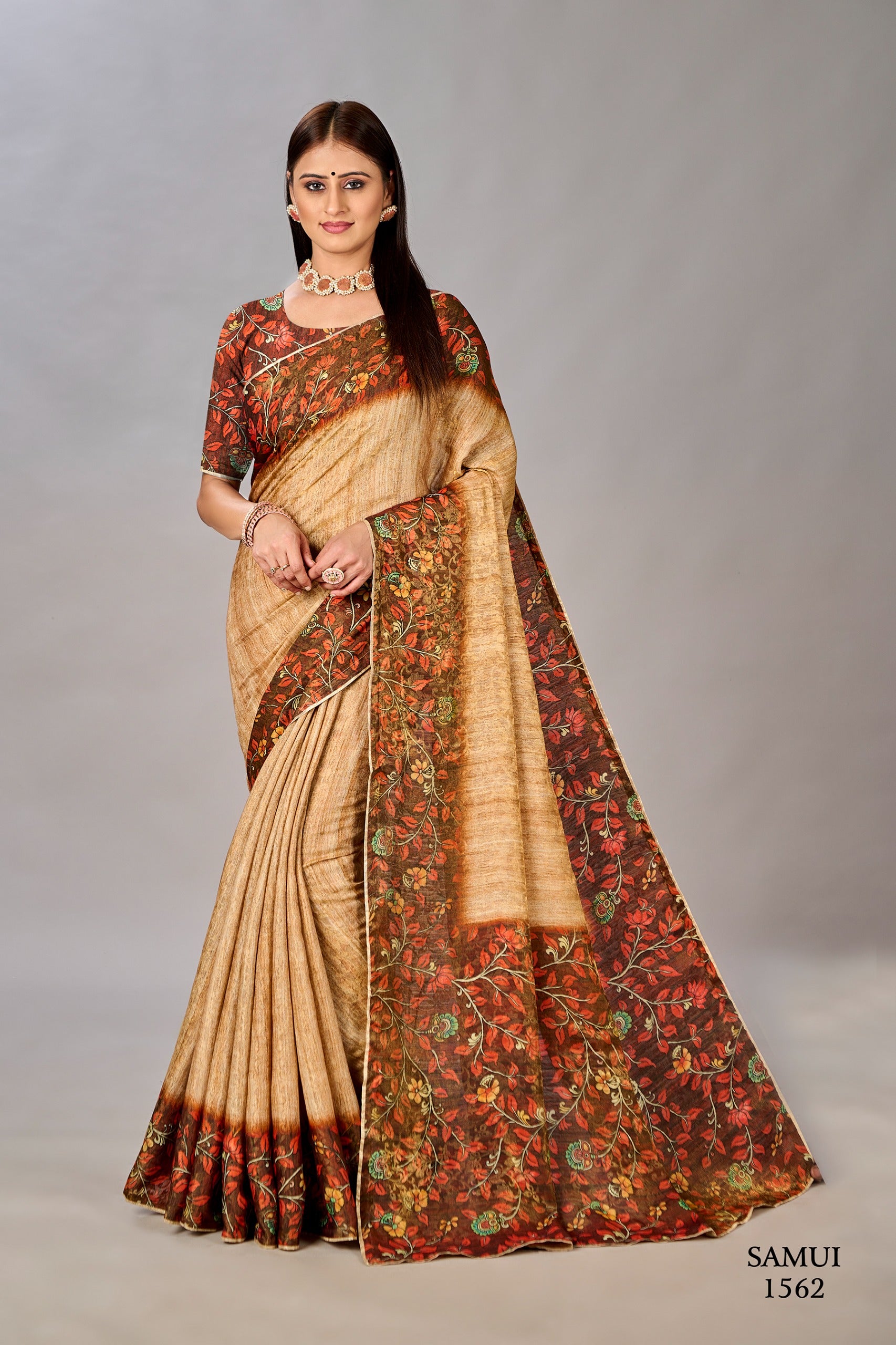 Premium Natural Silk High Definition Jacquard Zari Digital Printed Blouse With Saree - jivora