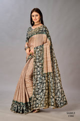 Premium Natural Silk High Definition Jacquard Zari Digital Printed Blouse With Saree - jivora