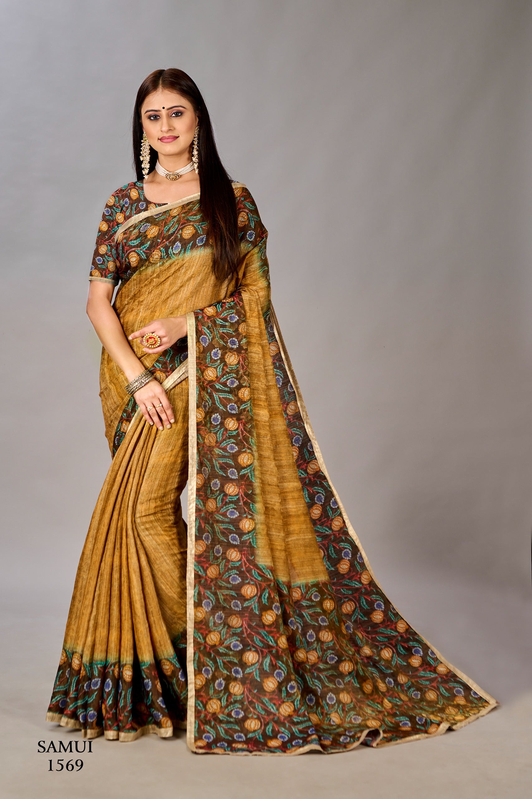 Premium Natural Silk High Definition Jacquard Zari Digital Printed Blouse With Saree - jivora