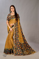 Premium Natural Silk High Definition Jacquard Zari Digital Printed Blouse With Saree - jivora