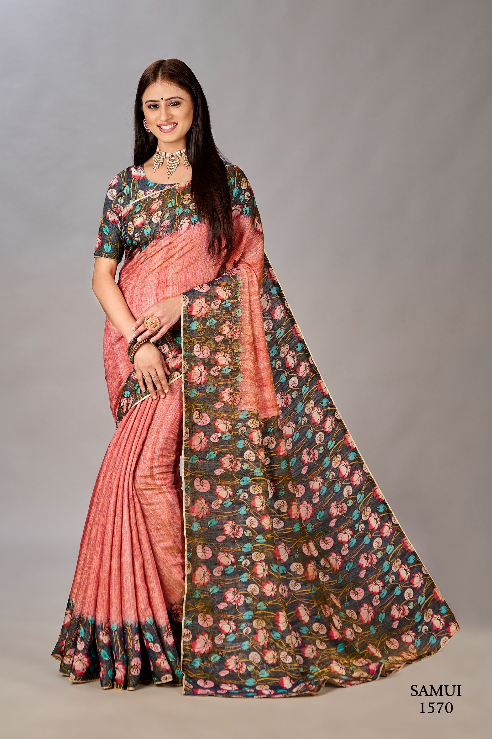 Premium Natural Silk High Definition Jacquard Zari Digital Printed Blouse With Saree - jivora