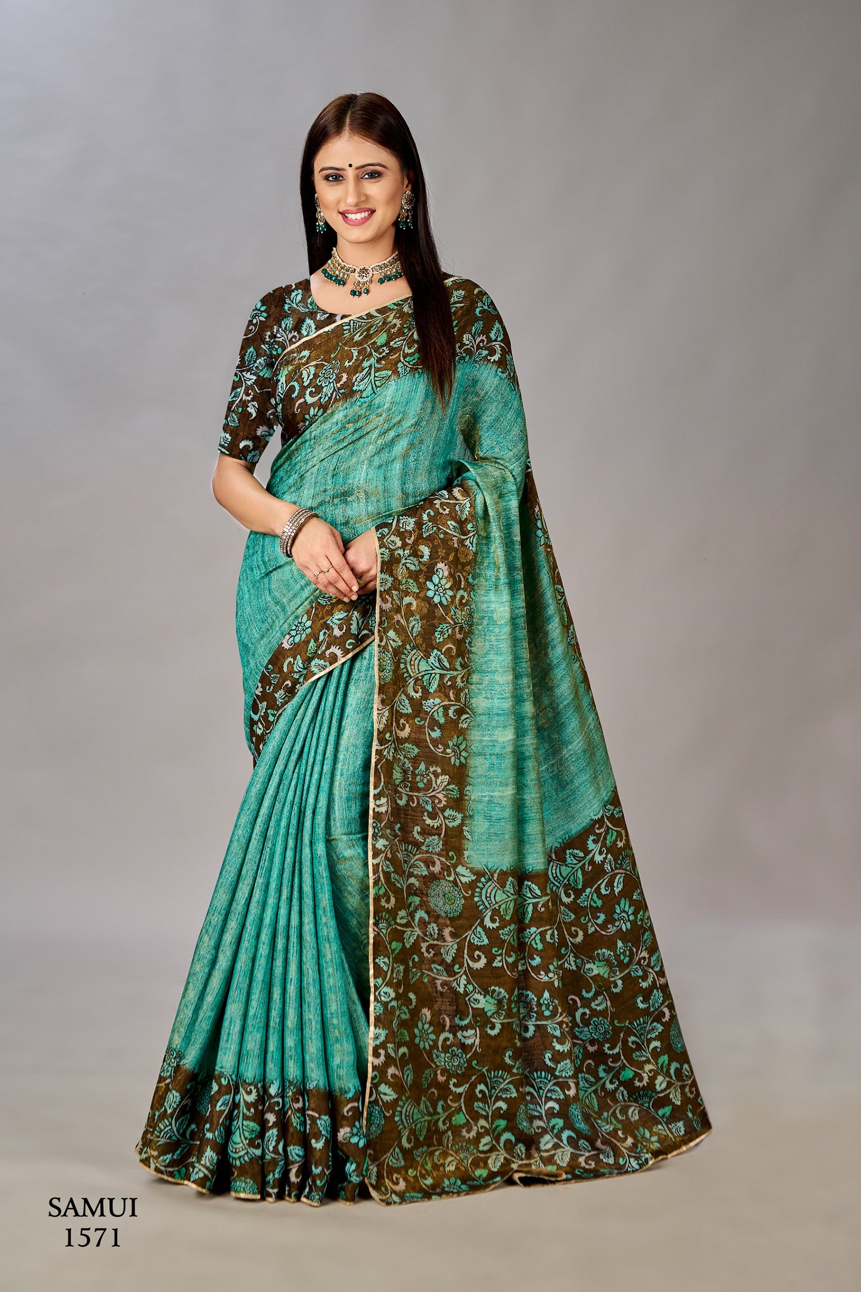 Premium Natural Silk High Definition Jacquard Zari Digital Printed Blouse With Saree - jivora