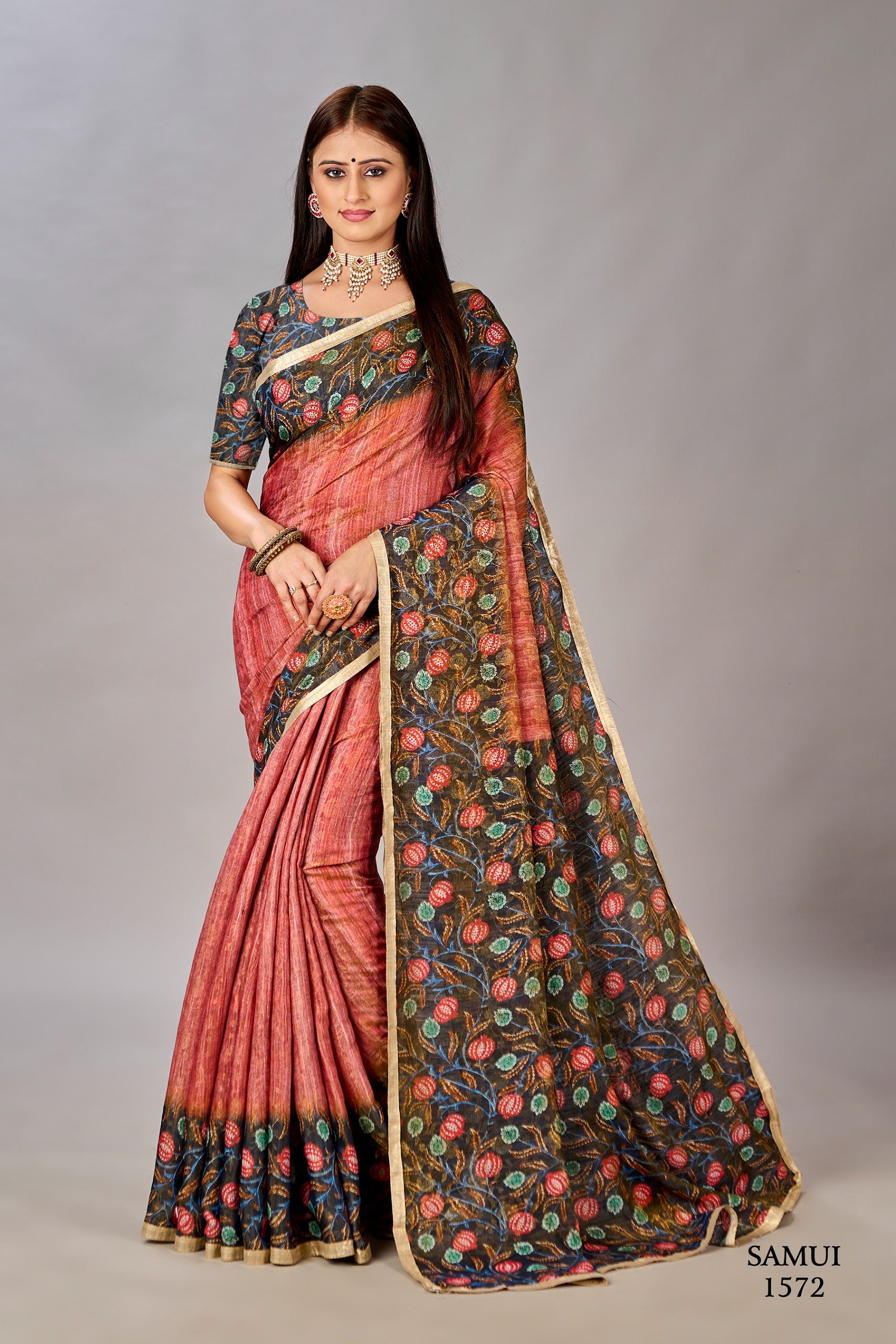 Premium Natural Silk High Definition Jacquard Zari Digital Printed Blouse With Saree - jivora